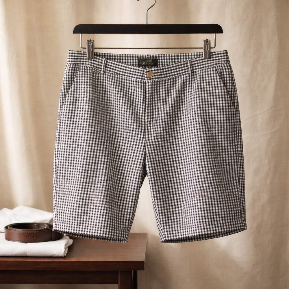 Lauren Ralph Lauren Active 16W Gingham Bermuda Shorts Black White Stretch Cotton